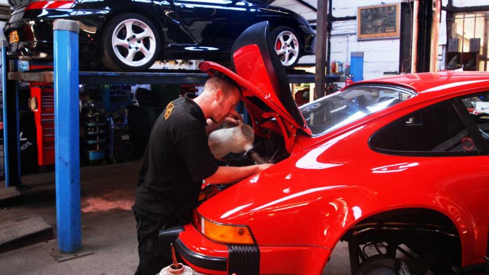 routine service for the Porsche 911 at Braunton Engineering