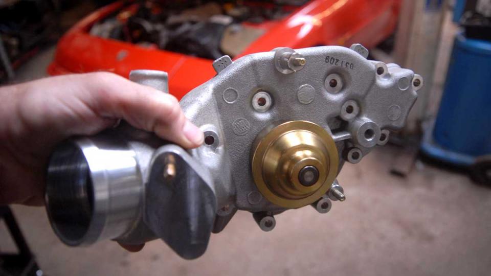 Porsche 944 water pump ready for fitting at cambelt renewal