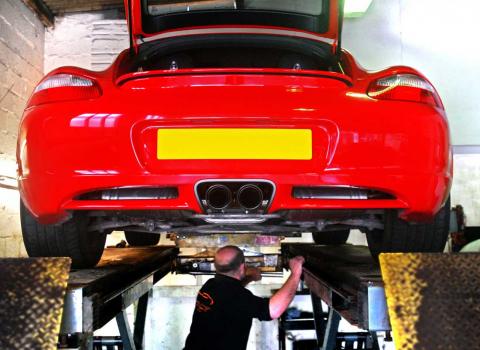 Annual MOT test of a Porsche to ensure safe road use