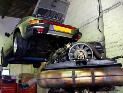 Flat six Porsche 911 engine removed for refurbishment & rebuilding