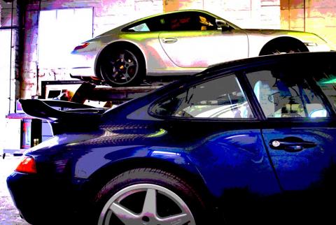 997 and 993 Porsche at Braunton Garage in Devon